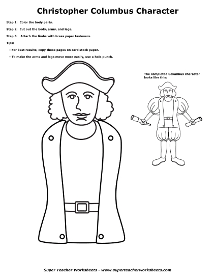 Christopher Columbus Cut-Out Figure (Printable PDF Worksheet)