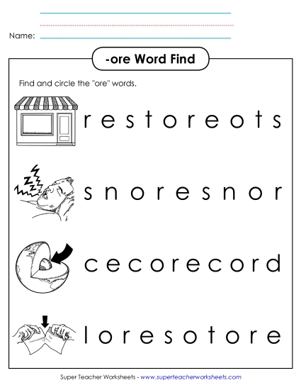 Worksheets - Circle the Word (-ore) (Printable PDF Worksheet)