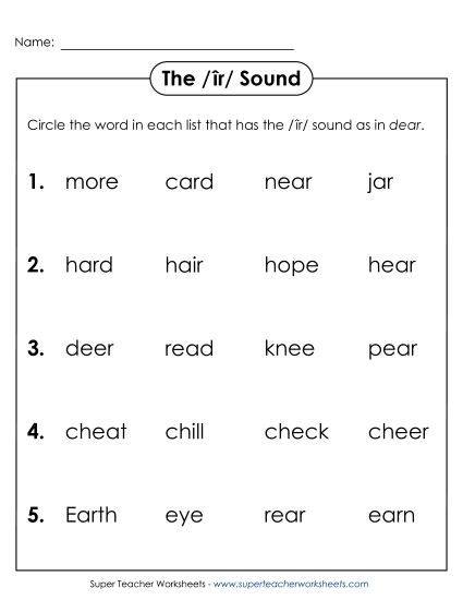 Worksheets - Circle the Word: /îr/ as in Dear (Printable PDF Worksheet)