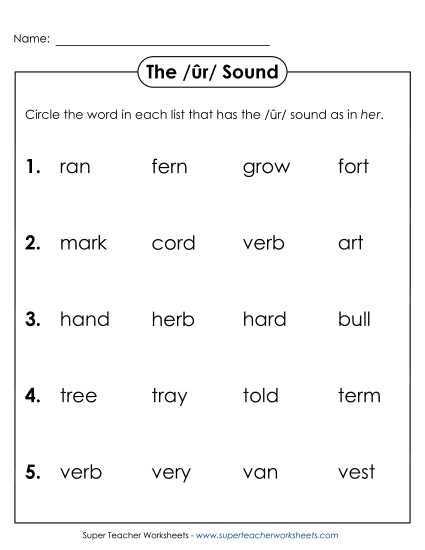 Worksheets - Circle the Word: /ûr/ Spelled <i>er</i> (Printable PDF Worksheet)