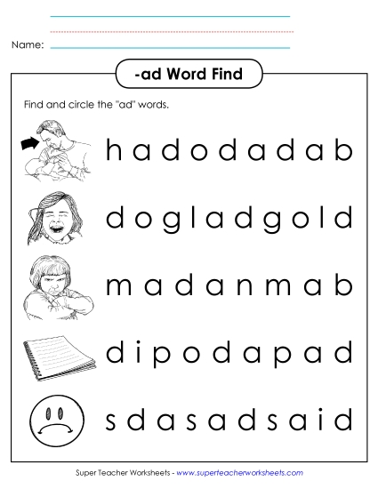 Worksheets - Circle the Words (-ad) (Printable PDF Worksheet)