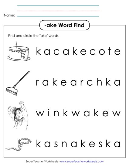 Worksheets - Circle the Words (-ake) (Printable PDF Worksheet)