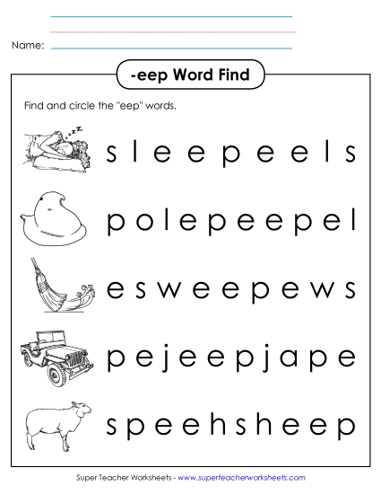 Worksheets - Circle the Words (-eep) (Printable PDF Worksheet)