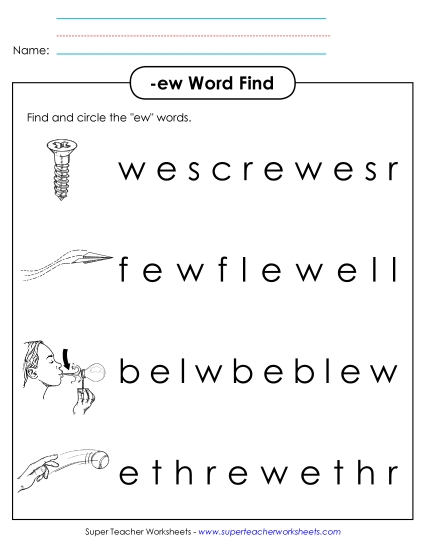 Worksheets - Circle the Words (-ew) (Printable PDF Worksheet)