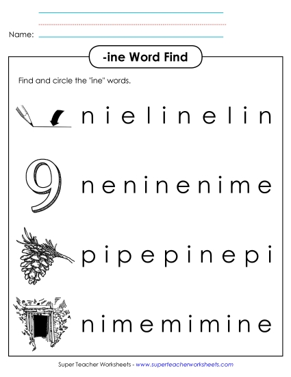 Worksheets - Circle the Words (-ine) (Printable PDF Worksheet)
