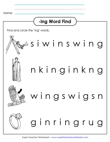 Worksheets - Circle the Words (-ing) (Printable PDF Worksheet)