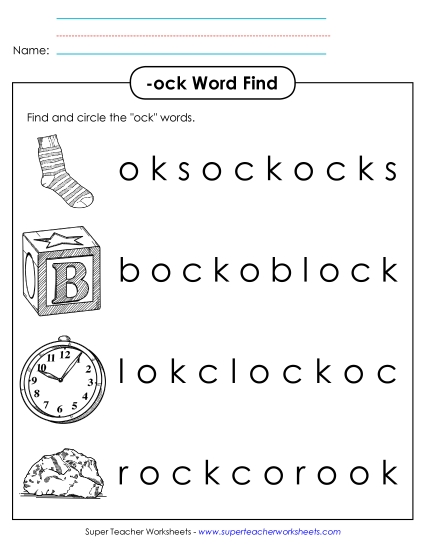 Worksheets - Circle the Words (-ock) (Printable PDF Worksheet)