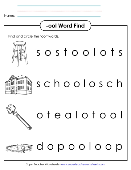 Worksheets - Circle the Words (-ool) (Printable PDF Worksheet)