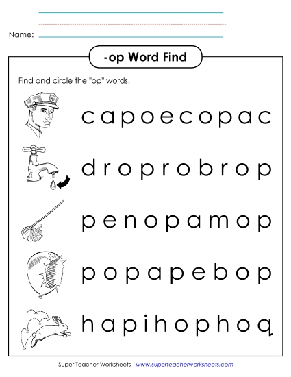 Worksheets - Circle the Words (-op) (Printable PDF Worksheet)