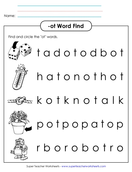 Worksheets - Circle the Words (-ot) (Printable PDF Worksheet)