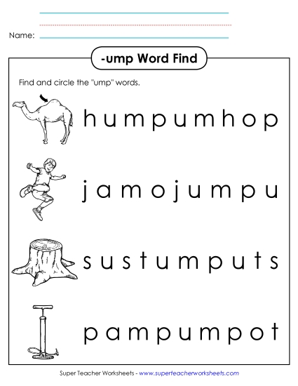 Worksheets - Circle the Words (-ump) (Printable PDF Worksheet)