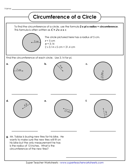 Circumference and Area (Intermediate) - Circumference of a Circle 2 (Printable PDF Worksheet)