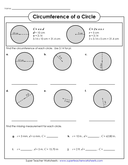 Circumference and Area (Intermediate) - Circumference of a Circle 3 (Printable PDF Worksheet)