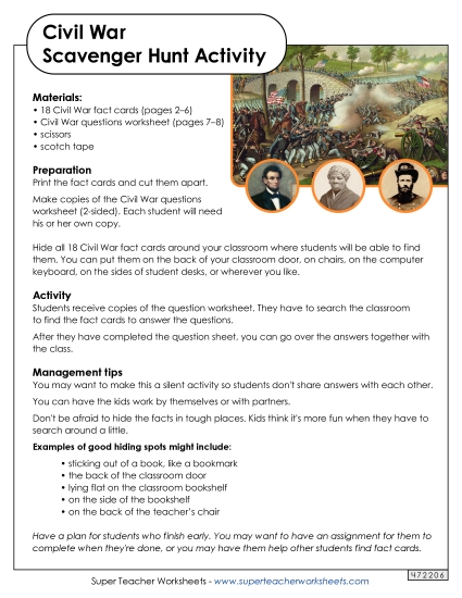 Civil War Scavenger Hunt (Printable PDF Worksheet)