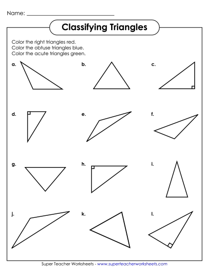 Classifying by Angles: Acute, Obtuse, Right - Classify and Color Triangles (Printable PDF Worksheet)