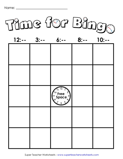 Reading Clocks: Nearest 5 Minutes - Clock Bingo - Nearest 5 Minutes (Printable PDF Worksheet)