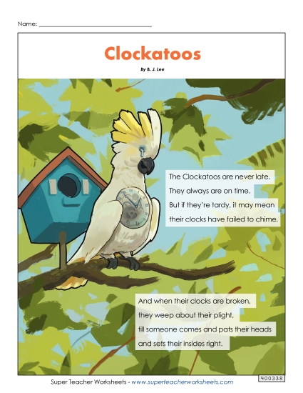 5th Grade Poems - Clockatoos (Printable PDF Worksheet)