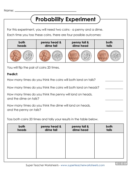 Coin Flip Experiment (Basic) (Printable PDF Worksheet)