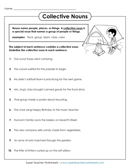 Collective Nouns - Collective Noun Sentences (Printable PDF Worksheet)