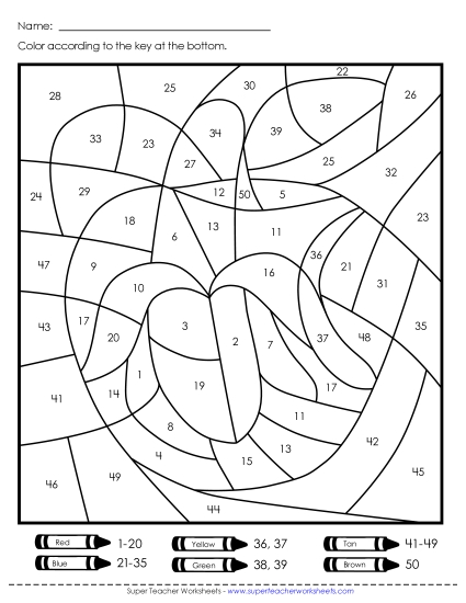 Year-Round - Color-by-Number: Apple or Banana (Numbers to 50) (Printable PDF Worksheet)