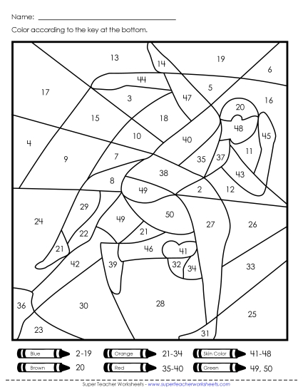 Year-Round - Color-by-Number: Athletes (Numbers to 50) (Printable PDF Worksheet)