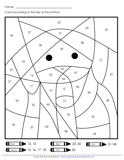 Year-Round - Color-by-Number: Cat or Dog (Numbers to 50) (Printable PDF Worksheet)