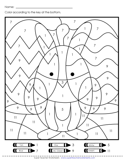 Color-by-Number - Color-by-Number: Easter Bunny, Chick, or Eggs (Printable PDF Worksheet)