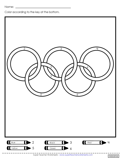 Color-by-Number Worksheets - Color-by-Number: Olympic Rings (Printable PDF Worksheet)