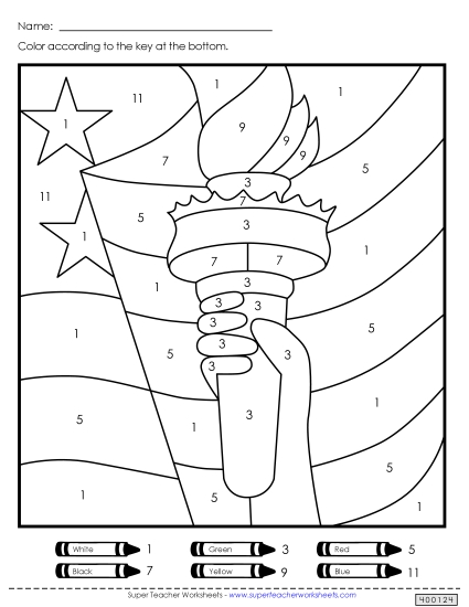 Puzzles - Color-by-Number: Statue of Liberty (Printable PDF Worksheet)