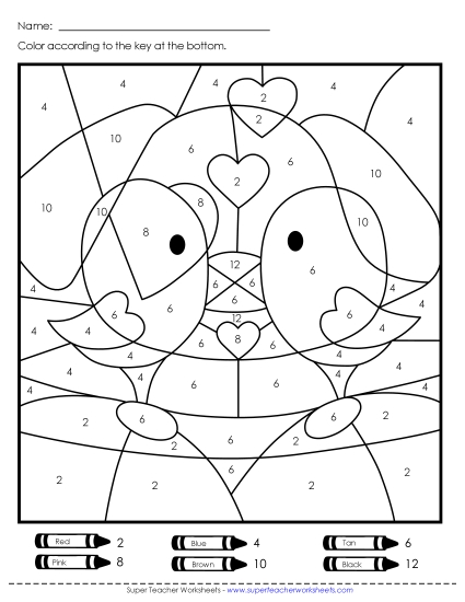Valentine's Day Puzzles - Color-by-Number: Valentine's Day (Printable PDF Worksheet)