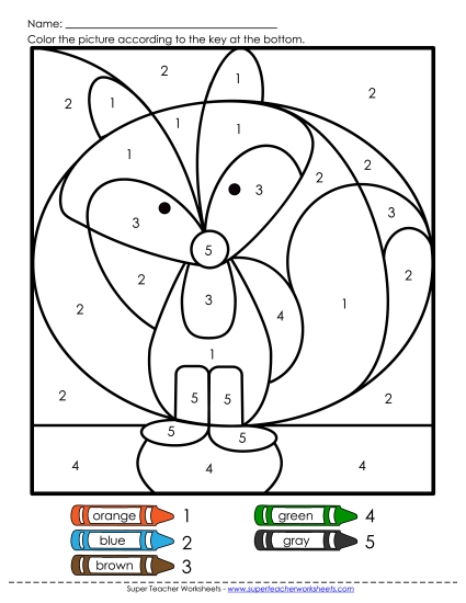 Color-by-Number (up to 10) - Color-by-Numbers - Fox (Printable PDF Worksheet)