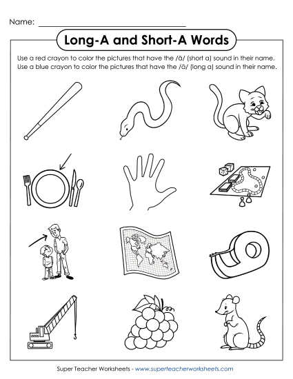 Color Long A and Short A Words (Printable PDF Worksheet)