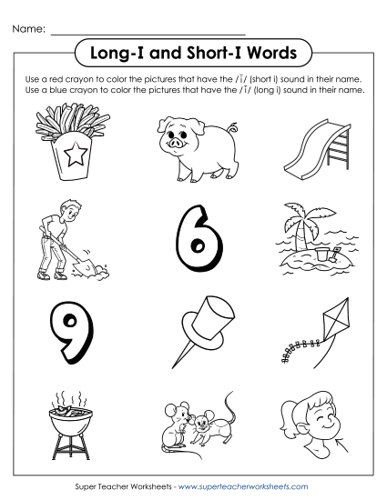 Color Long I and Short I Words (Printable PDF Worksheet)
