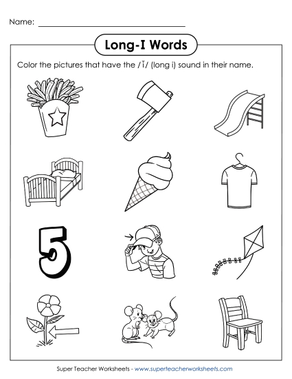 Worksheets - Color Long I Pictures (Printable PDF Worksheet)