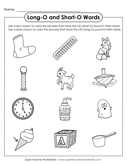 Color Long O and Short O Words (Printable PDF Worksheet)