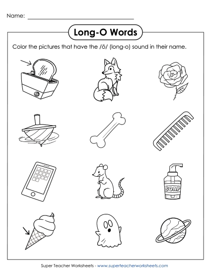 Worksheets - Color Long O Pictures (Printable PDF Worksheet)
