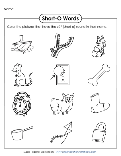 Worksheets - Color Short O Pictures (Printable PDF Worksheet)