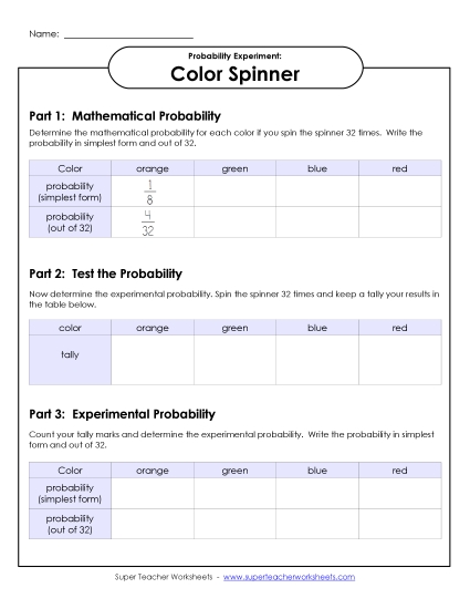 Color Spinner Experiment (Intermediate) (Printable PDF Worksheet)