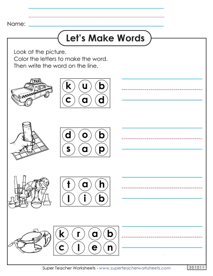 Worksheets - Color the Letters & Write (-ab) (Printable PDF Worksheet)
