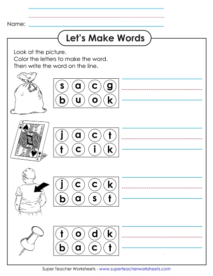 Worksheets - Color the Letters & Write (-ack) (Printable PDF Worksheet)