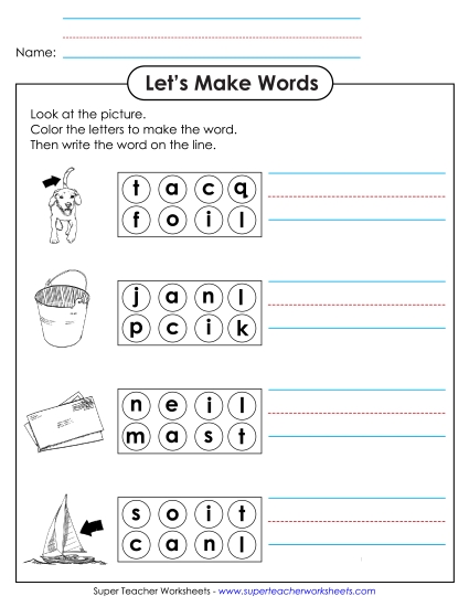 Worksheets - Color the Letters & Write (-ail) (Printable PDF Worksheet)