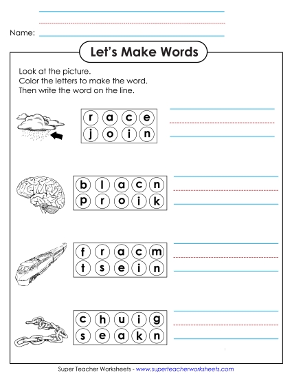 Worksheets - Color the Letters & Write (-ain) (Printable PDF Worksheet)