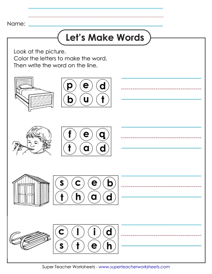 Worksheets - Color the Letters & Write (-ed) (Printable PDF Worksheet)