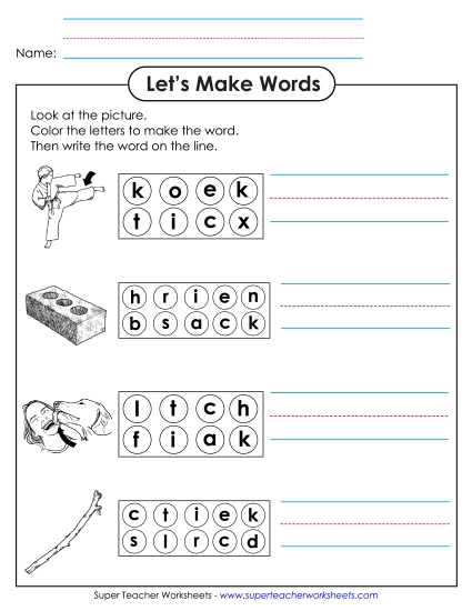 Worksheets - Color the Letters & Write (-ick) (Printable PDF Worksheet)