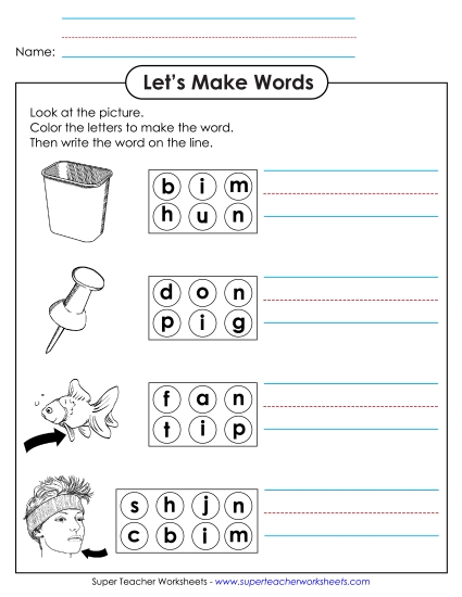 Worksheets - Color the Letters & Write (-in) (Printable PDF Worksheet)