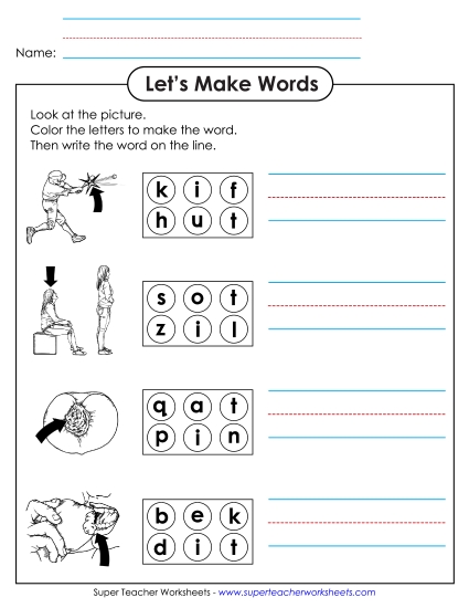 Worksheets - Color the Letters & Write (-it) (Printable PDF Worksheet)