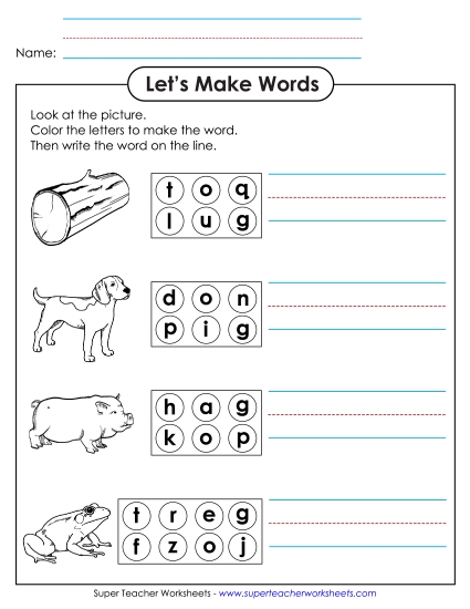 Worksheets - Color the Letters & Write (-og) (Printable PDF Worksheet)