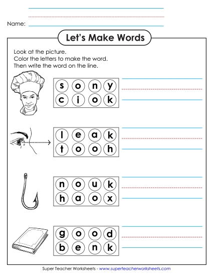 Worksheets - Color the Letters & Write (-ook) (Printable PDF Worksheet)