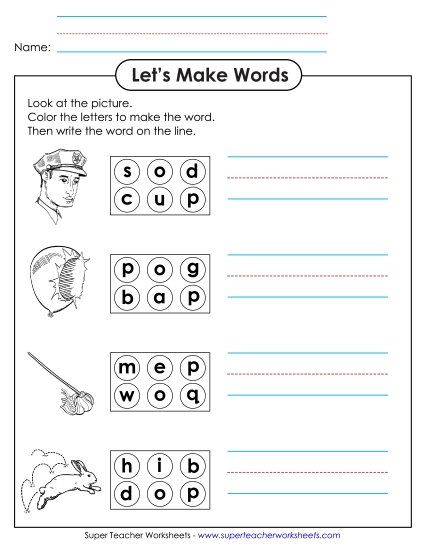 Worksheets - Color the Letters & Write (-op) (Printable PDF Worksheet)