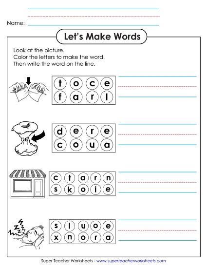 Worksheets - Color the Letters & Write (-ore) (Printable PDF Worksheet)